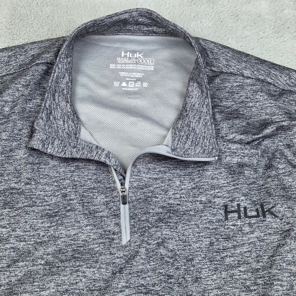Huk Quarter Zip Pullover Mens XXXL Space Dye Performance Fishing Top Gray Black